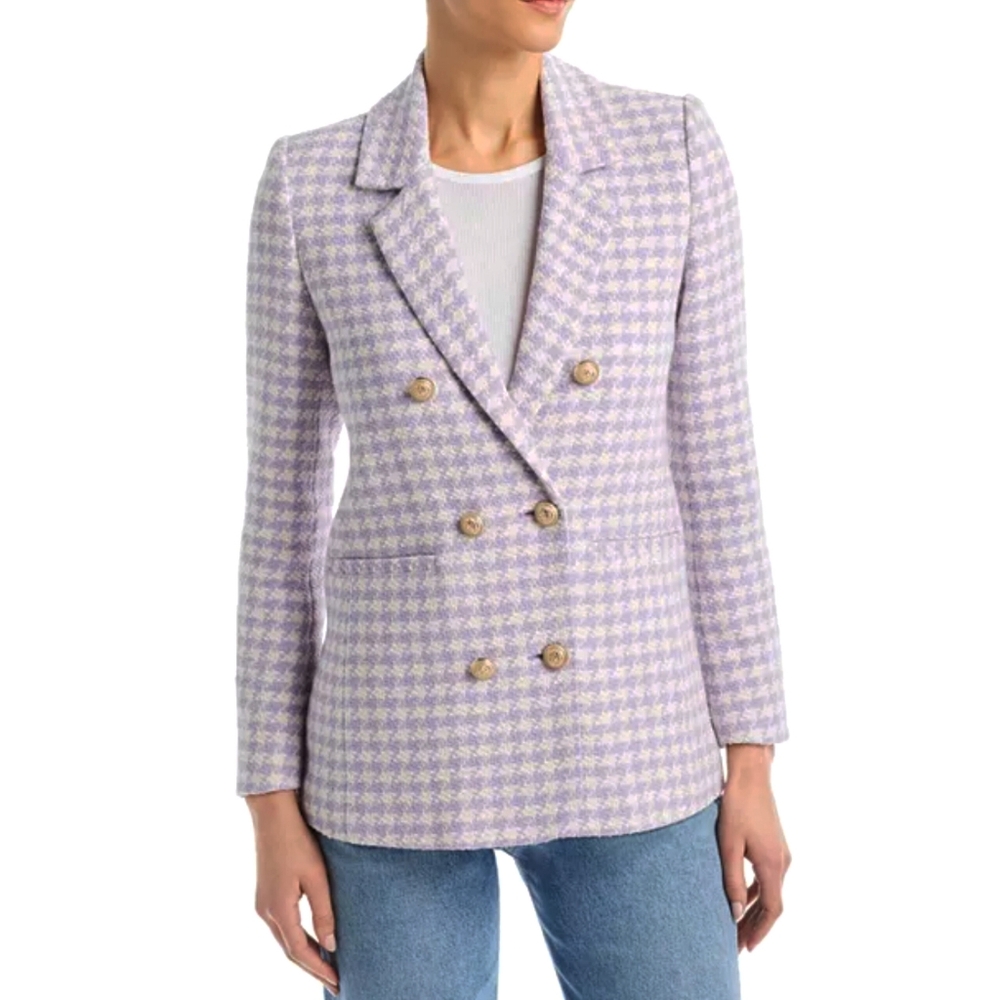 Generation Love Abby Tweed Blazer Jacket Sz XL Lavender Cream Houndstooth